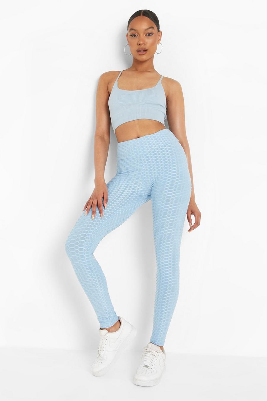 Blue Textured Ruched Bum Leggings image number 1