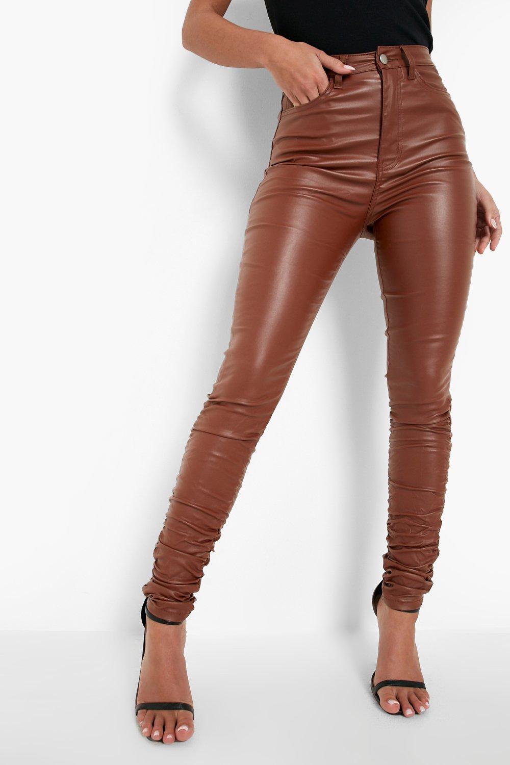 Dark Chocolate Button Up Pu Skinny Pants