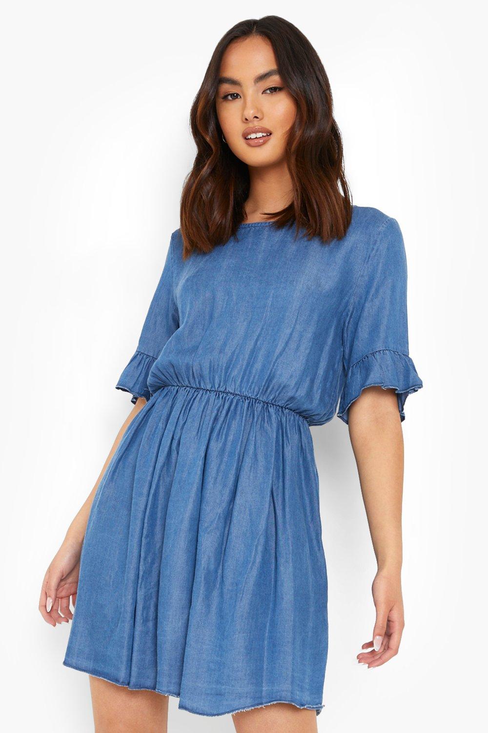 denim dress with frill sleeves