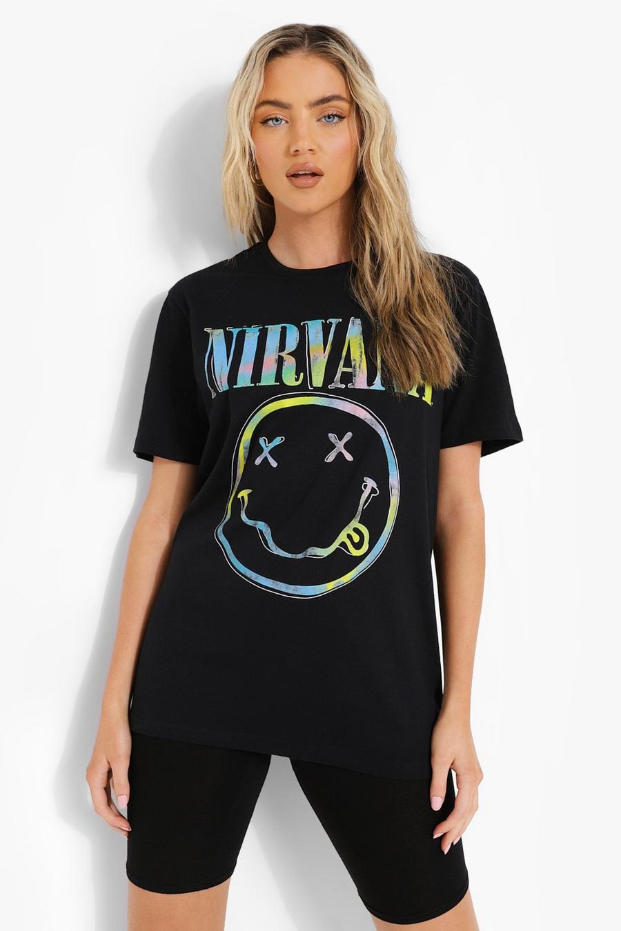 שחור טישרט אוברסייז עם הדפס ממותג Nirvana  image number 1