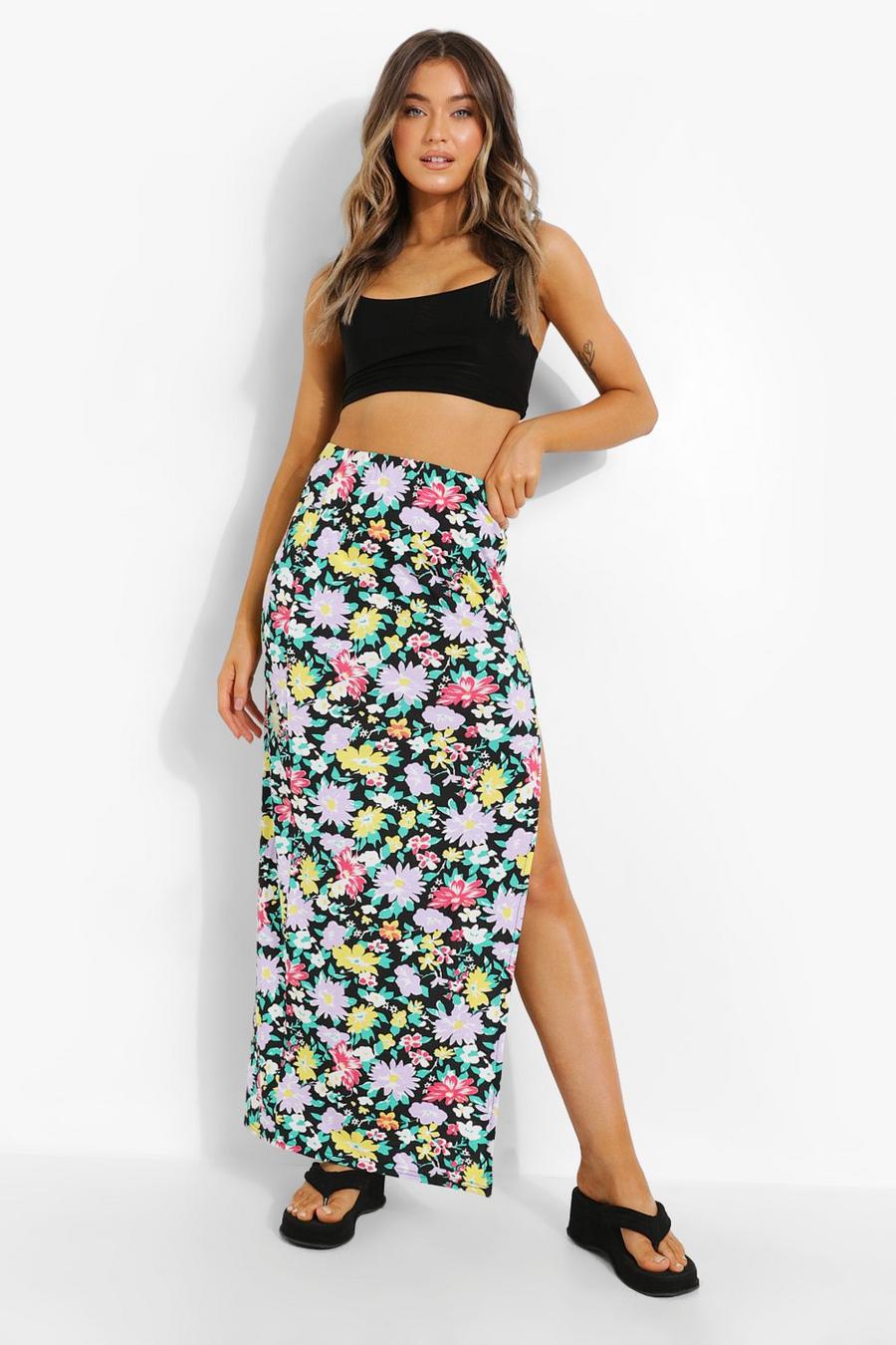Green Floral Split Leg Midaxi Skirt image number 1