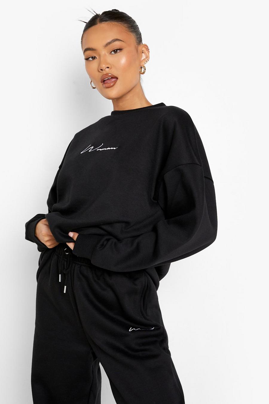 Black Oversized Embroidered Woman Sweater image number 1