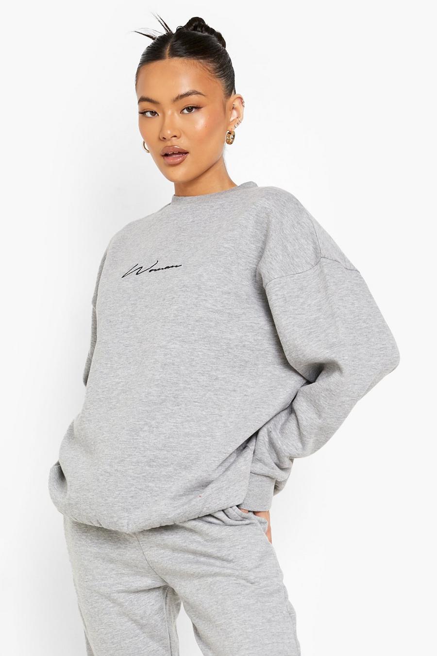  Oversize Sweatshirt mit Woman-Stickerei, Grau meliert image number 1