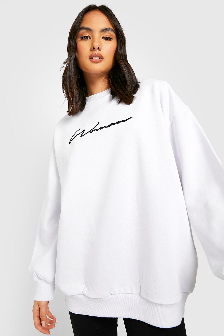 White Oversized Embroidered Woman Sweater image number 1