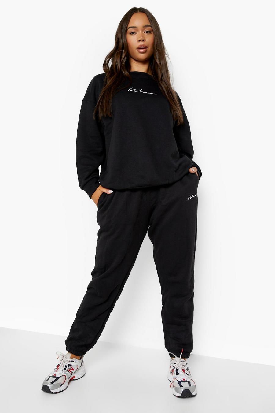 Black Oversized Embroidered Woman Joggers image number 1