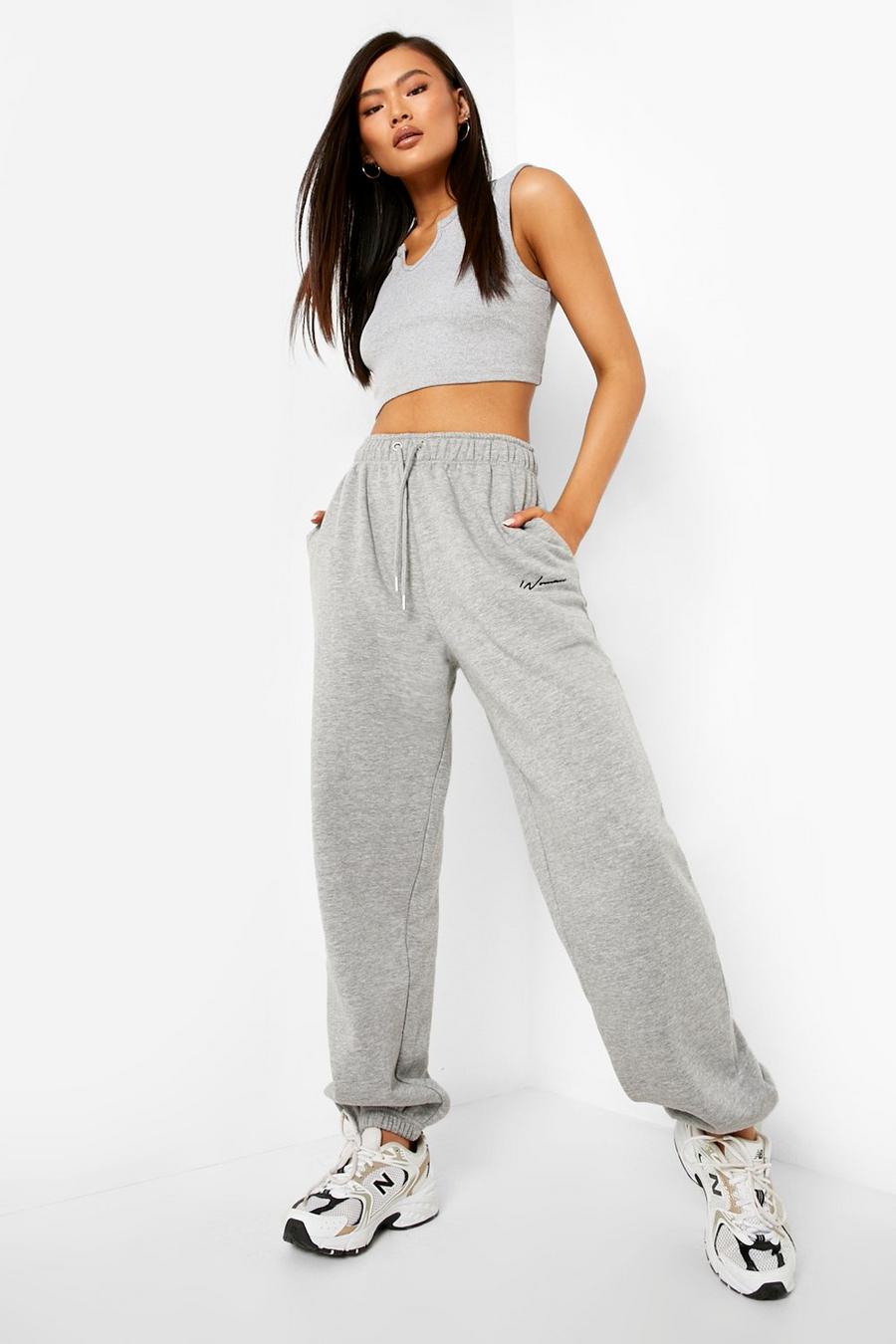 Grey marl gris Recycled Oversized Embroidered Woman Joggers