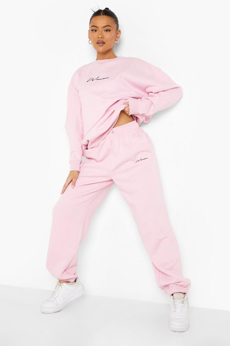 Pantaloni tuta oversize in fibre riciclate con ricamo Woman, Pale pink rosa image number 1
