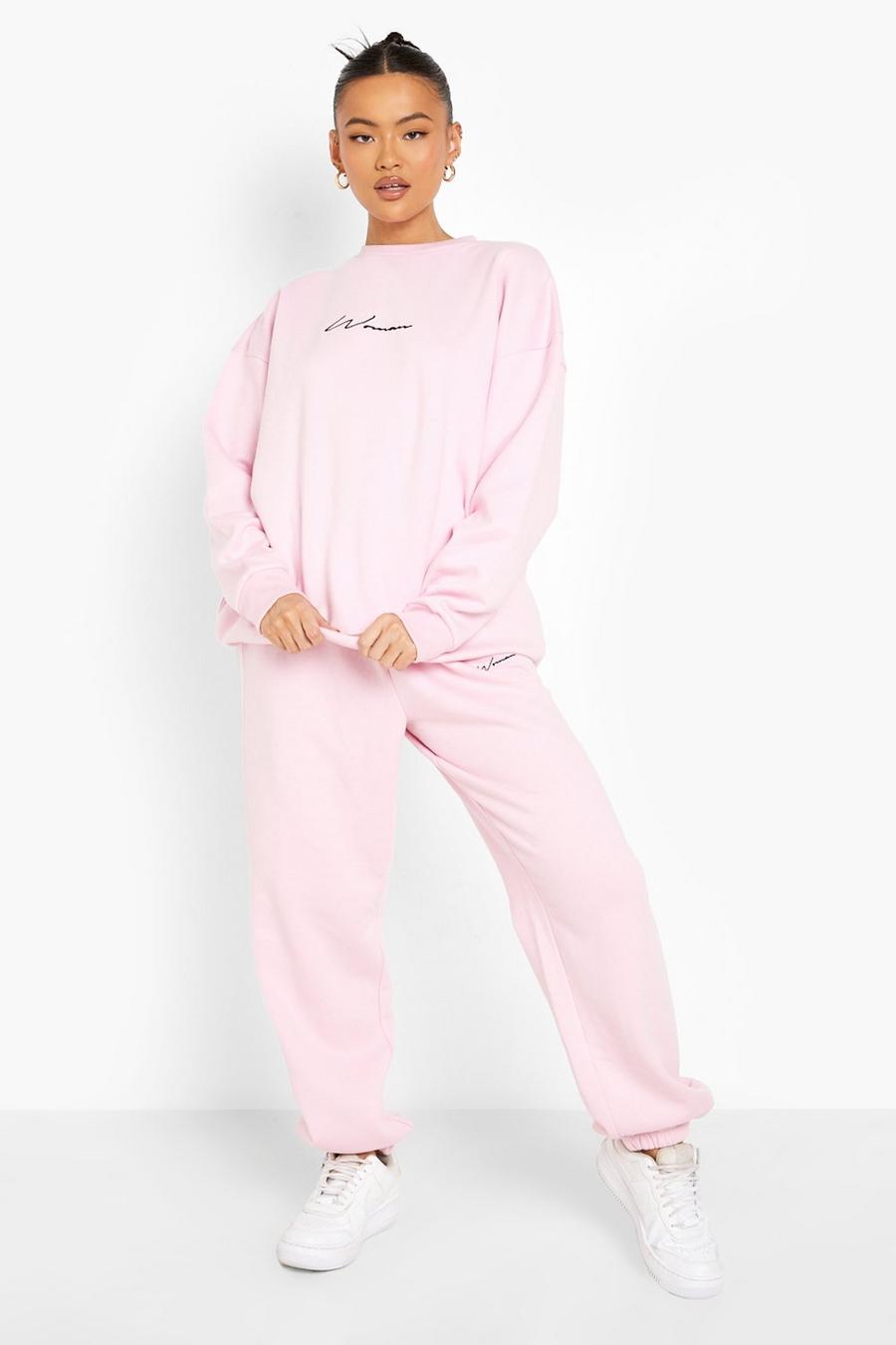 Pink Oversized Embroidered Woman Joggers image number 1