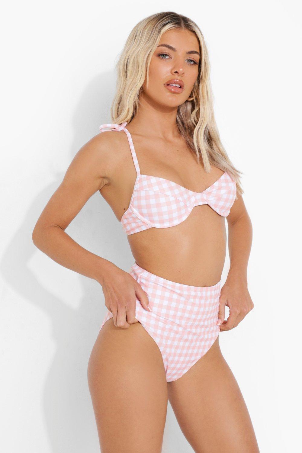 Buy DAGİ Pink Bikini Top, Checked, Underwire Bra, Removable Padding,  Beachwear for Women Online