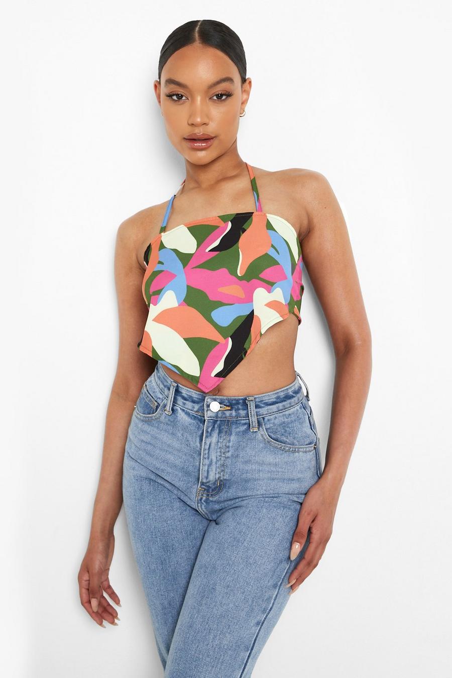 Pink Abstract Print Tie Back Top image number 1
