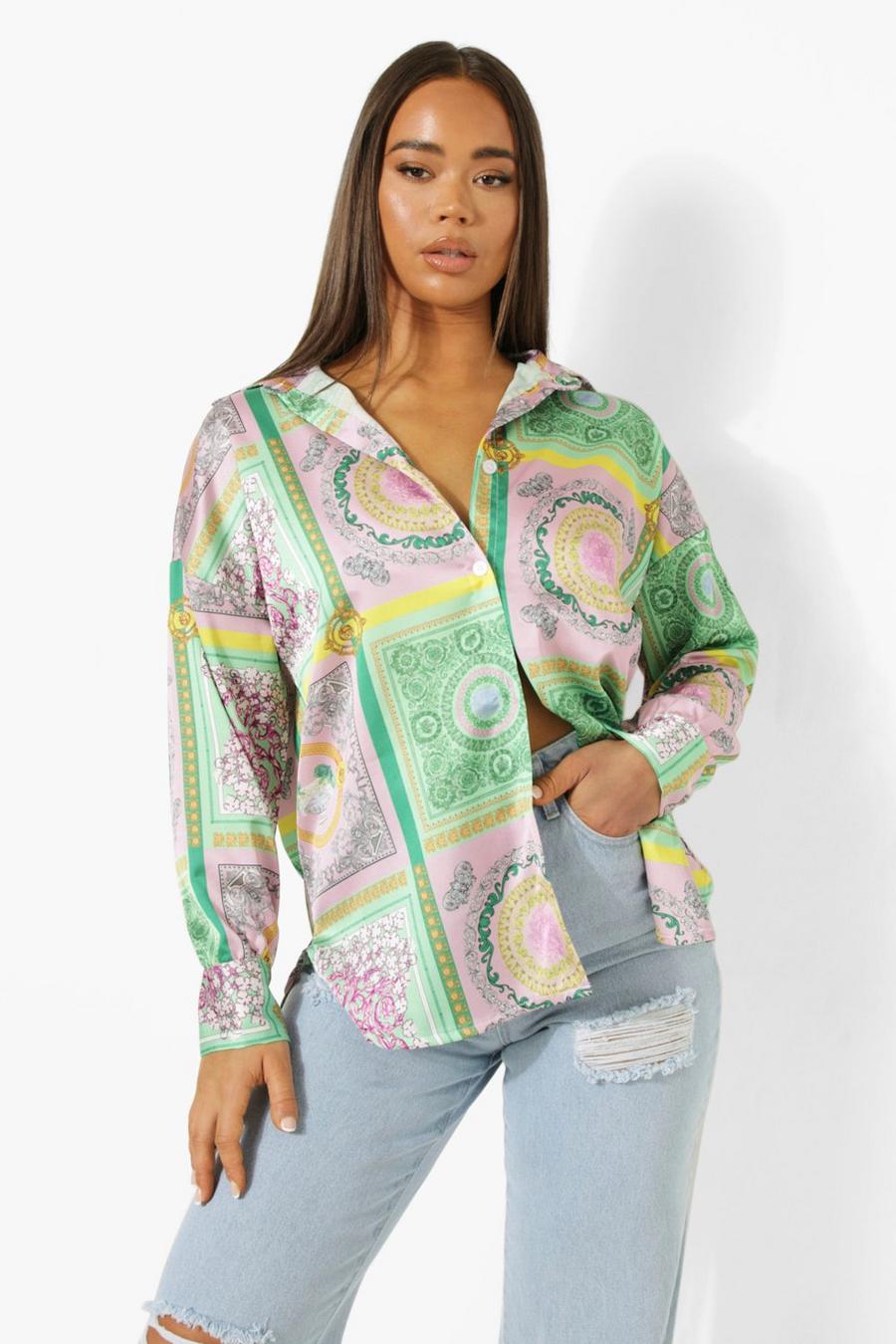 Green Oversized Sjaal Print Blouse image number 1