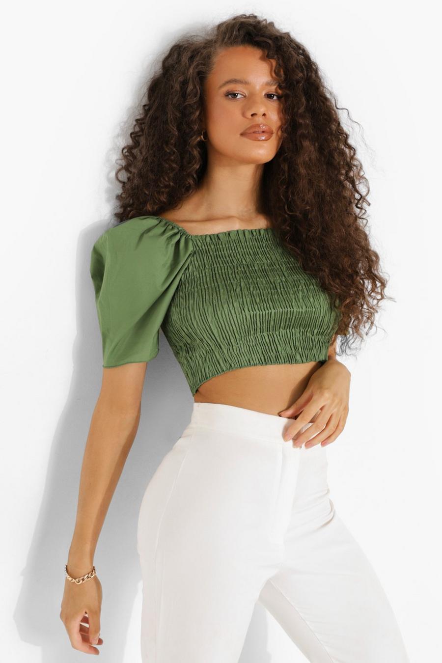 Green Cotton Puff Sleeve Top image number 1
