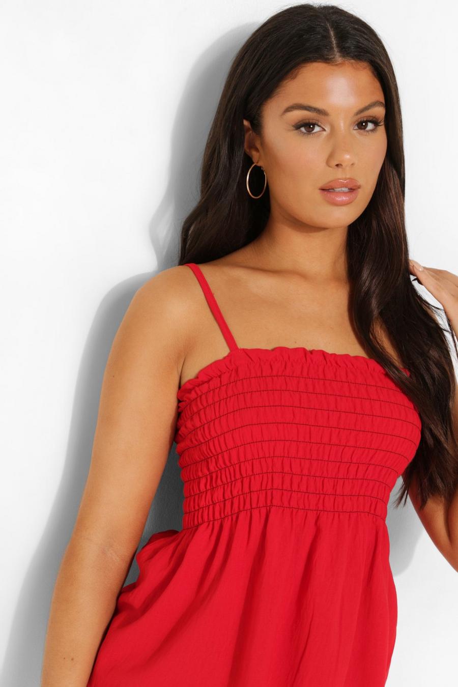 Red Shirred Swing Cami Top image number 1