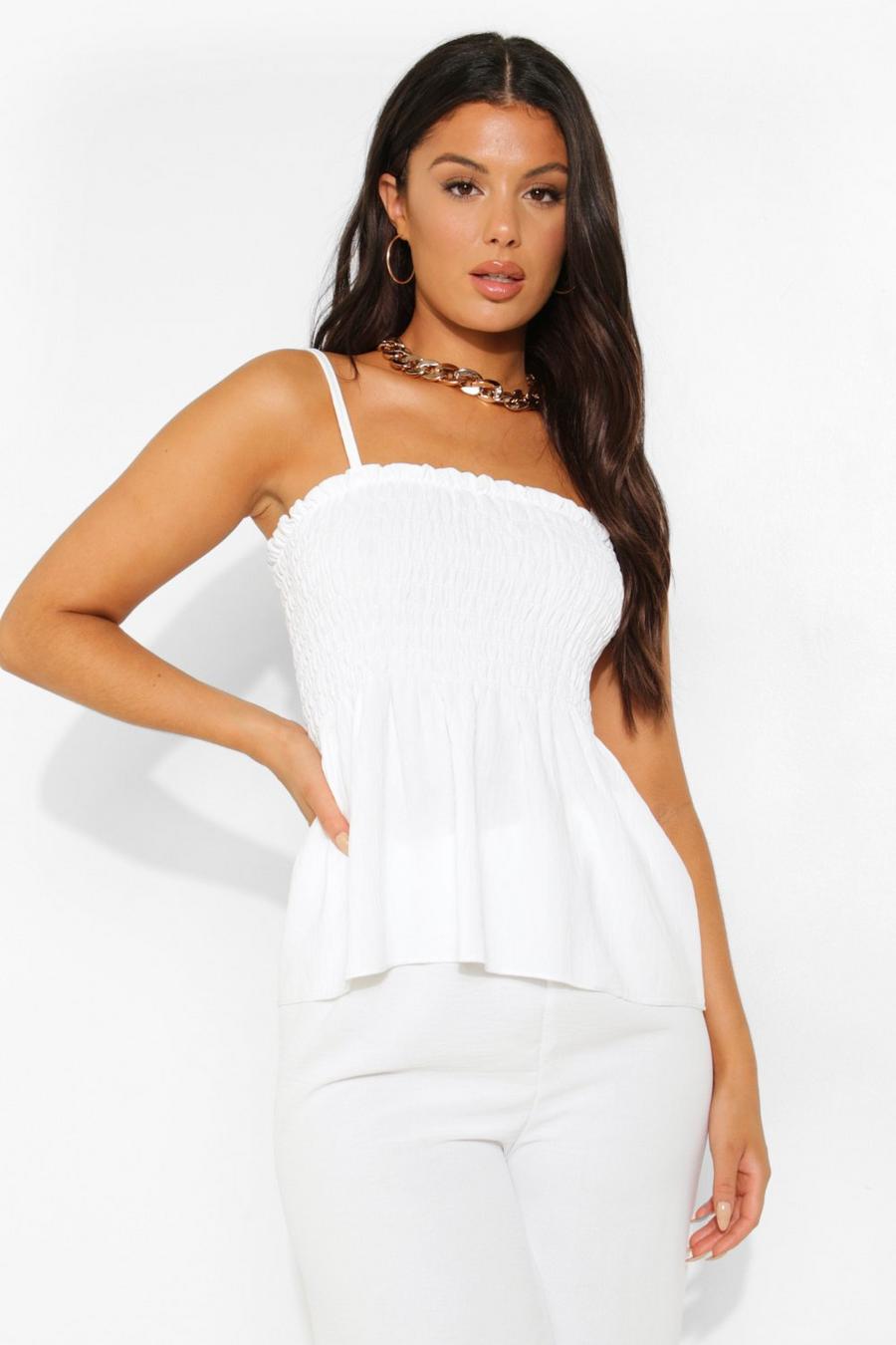 White Shirred Swing Cami Top image number 1