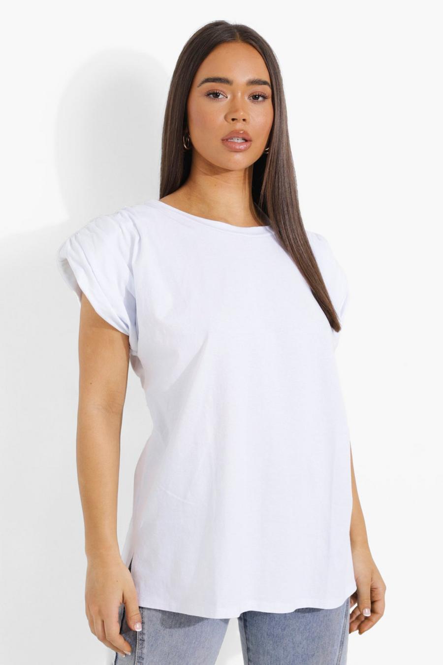 White Premium T-shirt med axelvaddar image number 1