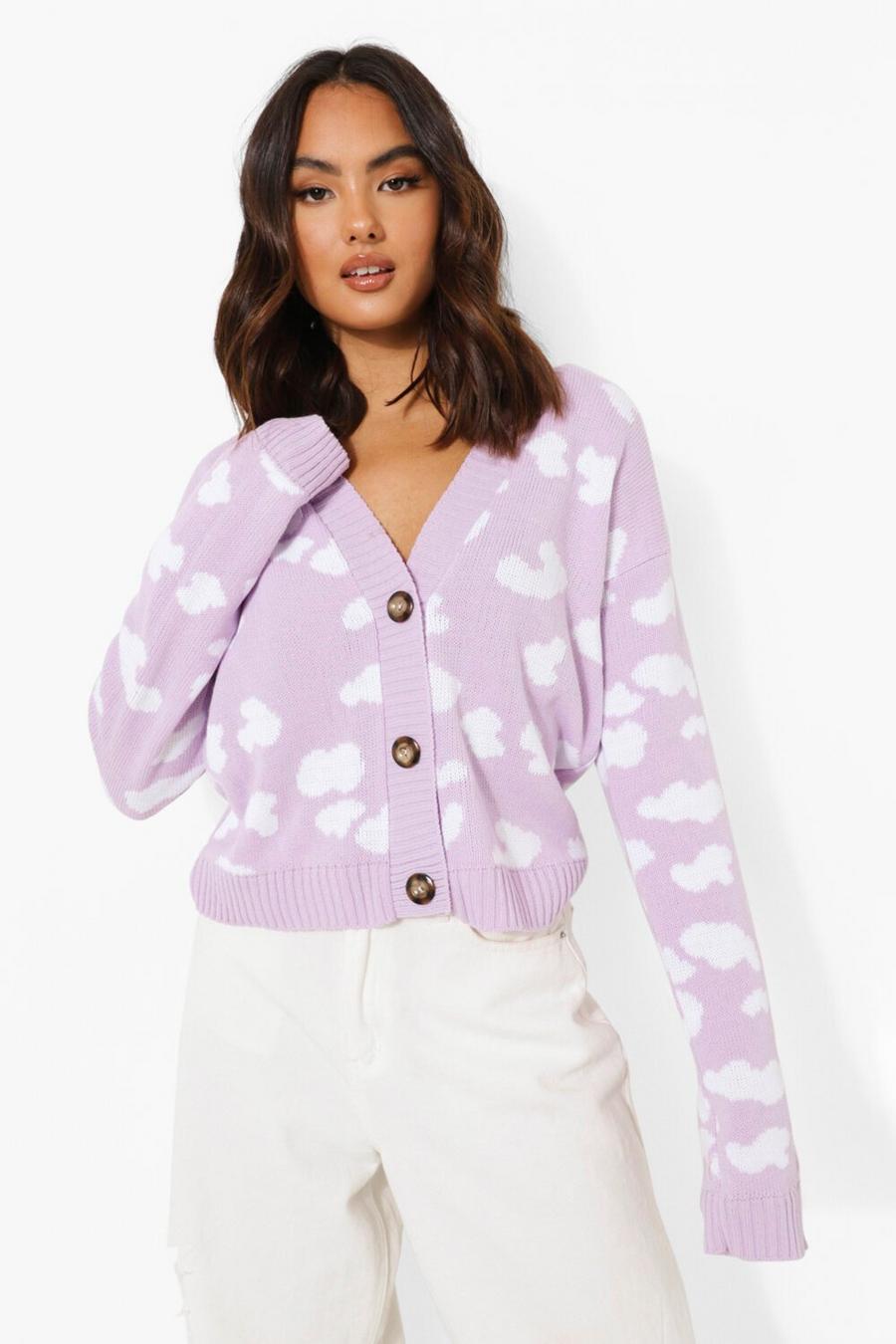 Lilac Cloud Print Cropped Cardigan image number 1