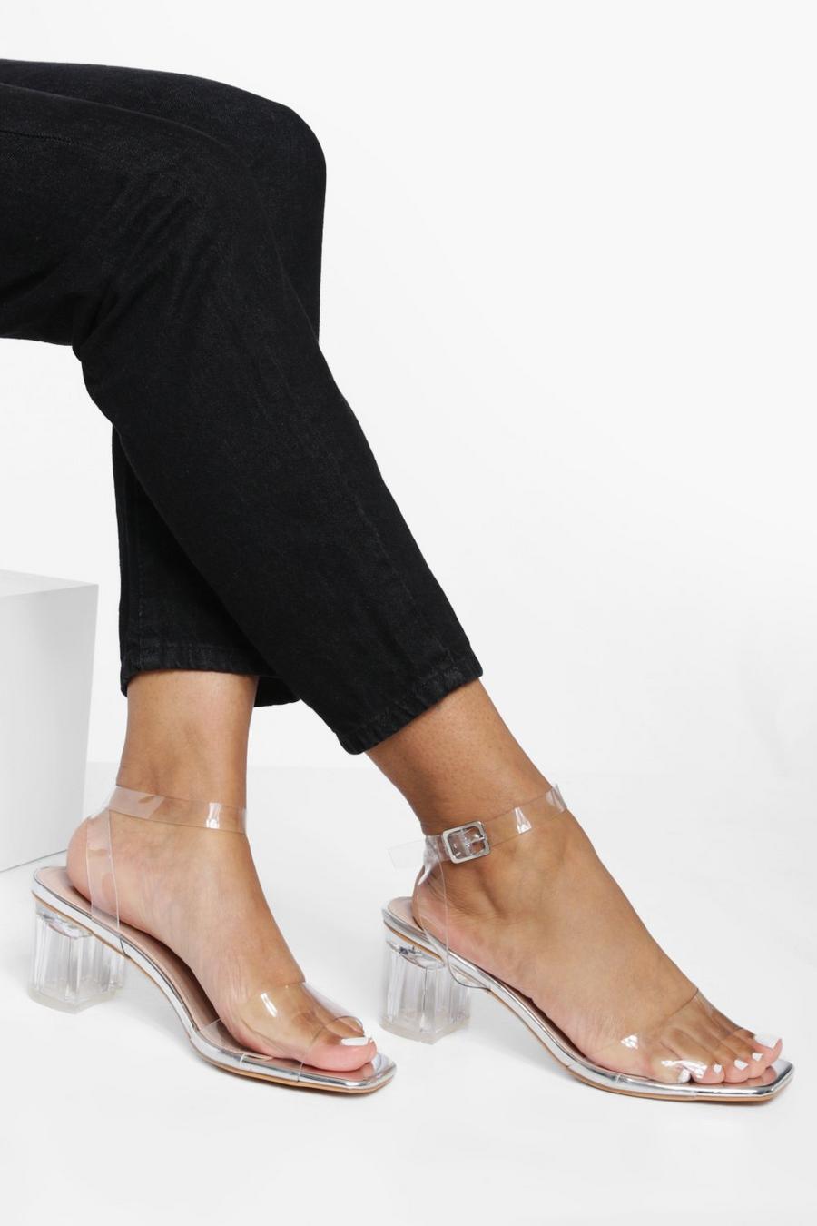Scarpe a calzata ampia con tacco a blocco e fibbia trasparente, Clear