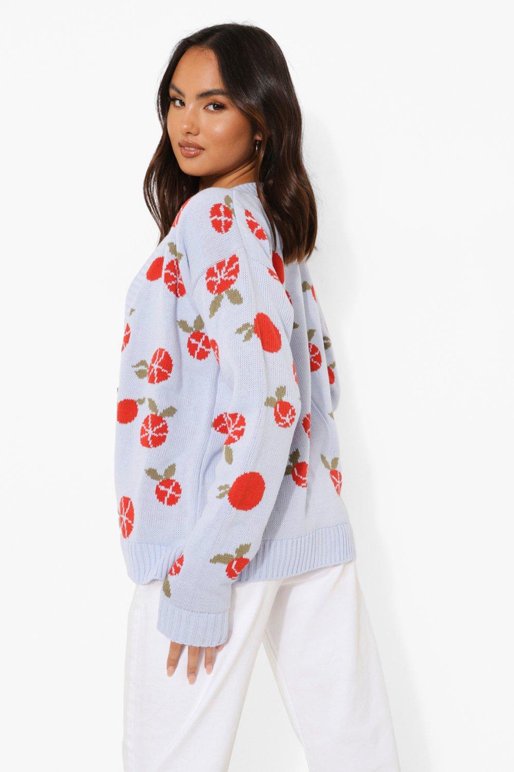 Fruit Print Cropped Cardigan boohoo