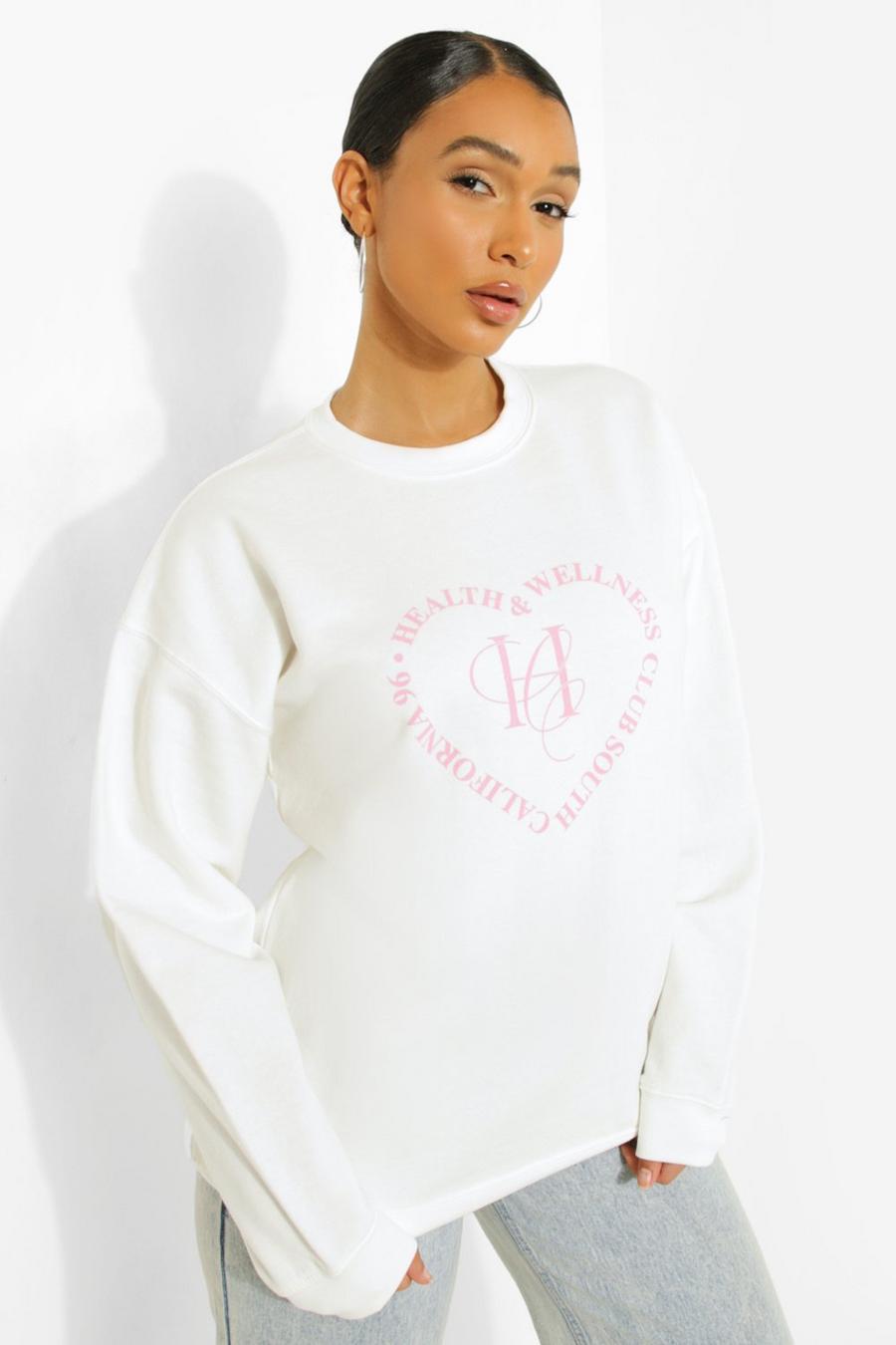 Ecru Wellness Heart Print Sweater image number 1