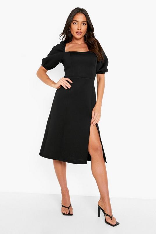 Puff Sleeve Square Neck Midi Dress | boohoo Puff Sleeve Square Neck Midi Dress | boohoo