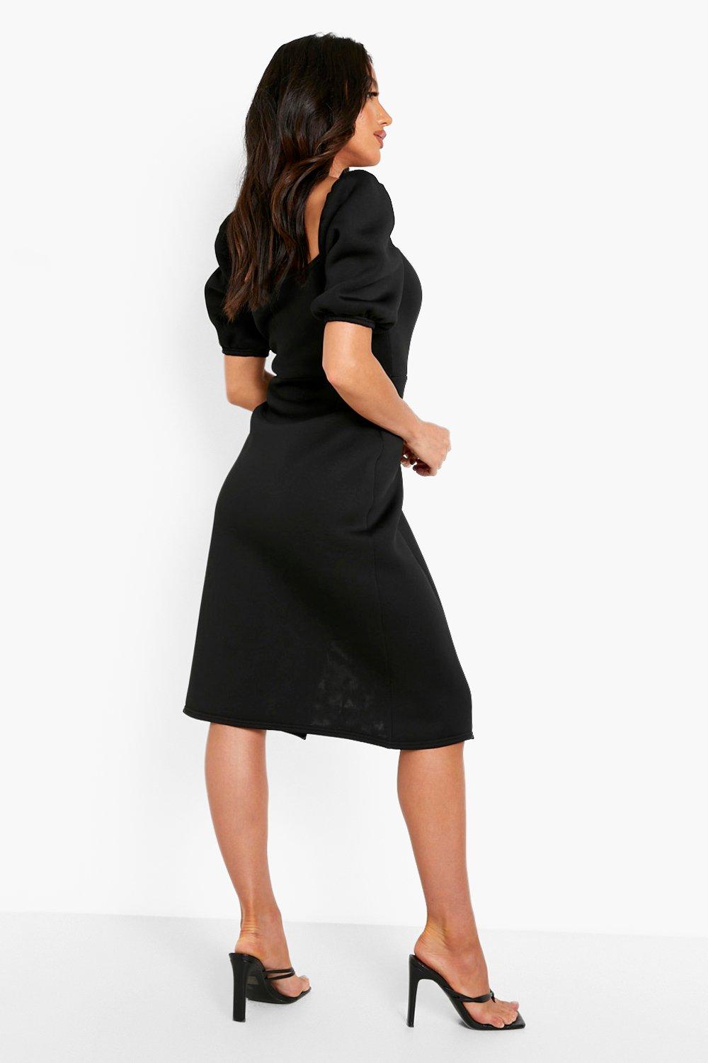 Puff Sleeve Square Neck Midi Dress