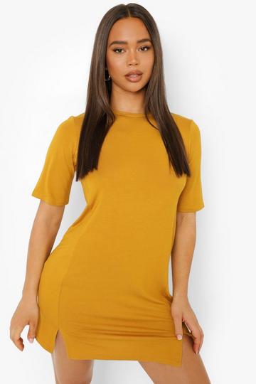 Basic Split Detail T Shirt Dress mustard