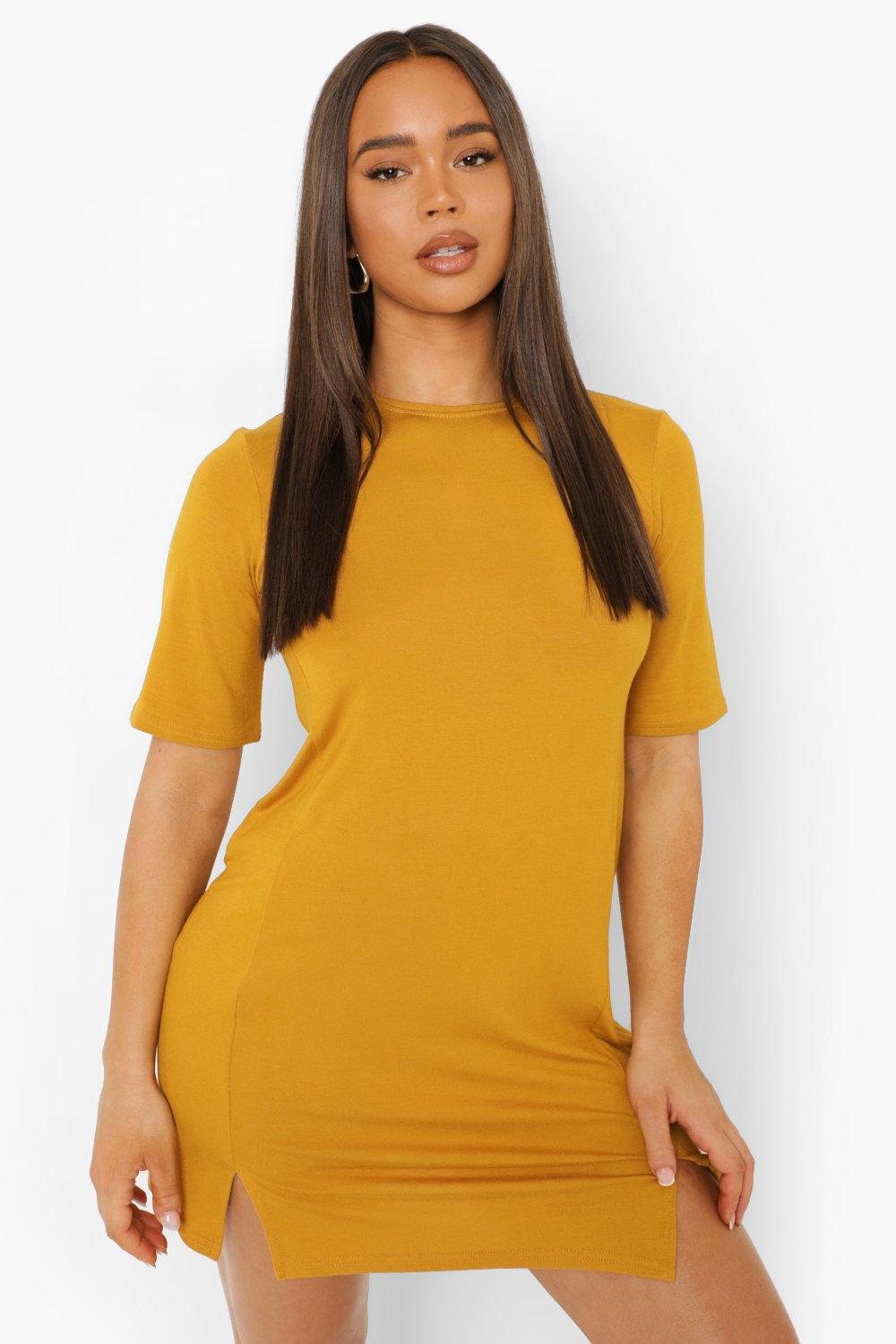 Mustard yellow store t shirt dress