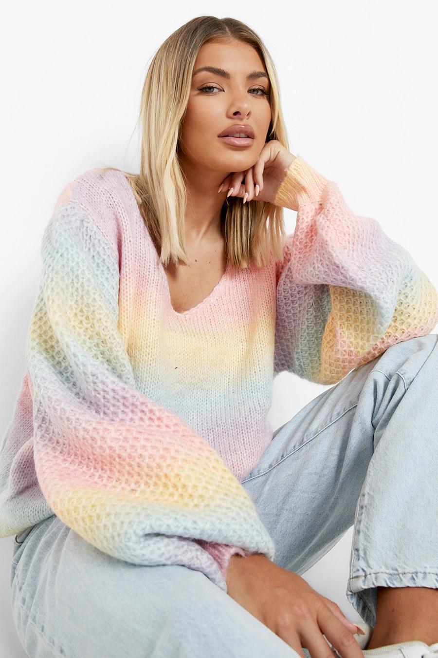 Pink Soft Knit Ombre Puff Sleeve Jumper image number 1