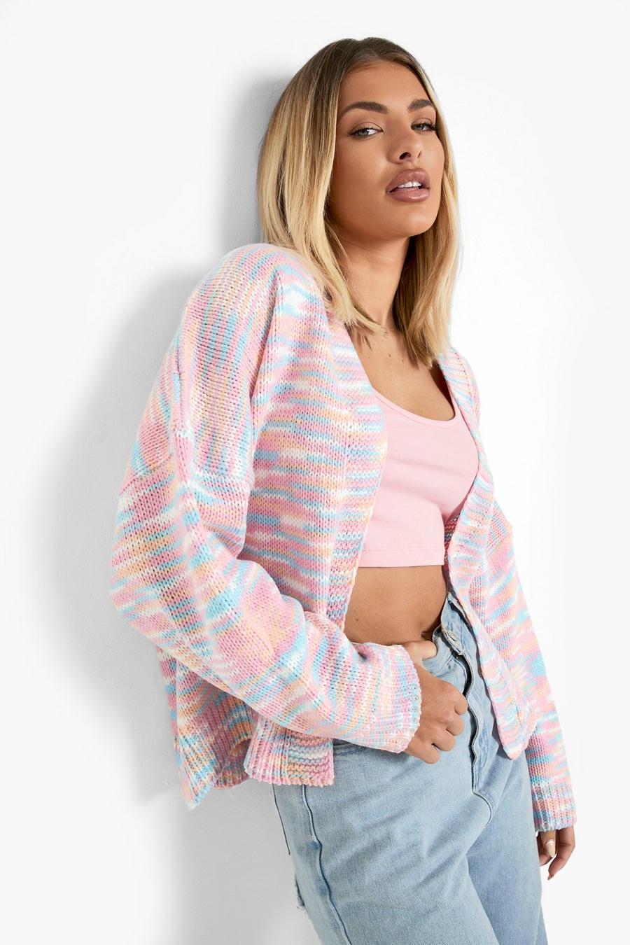 Pink Marl Knit Chunky Oversized Cardigan image number 1