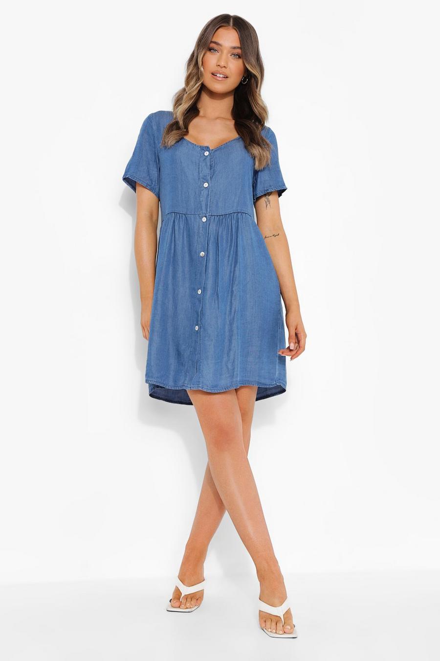 Blue Buttoned Chambray Summer Dress image number 1