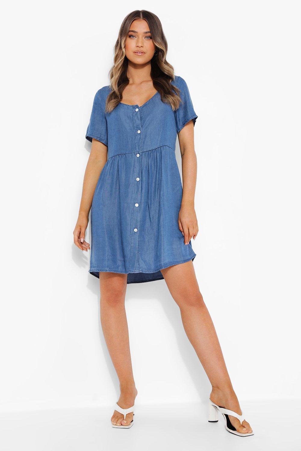 Robe babydoll en jean manches courtes boohoo