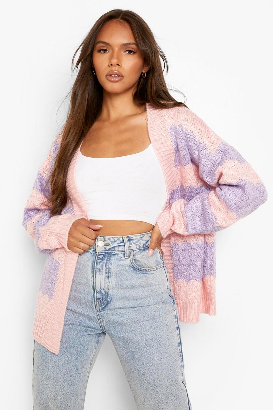 Pink Chunky Knit Oversized Cardigan image number 1