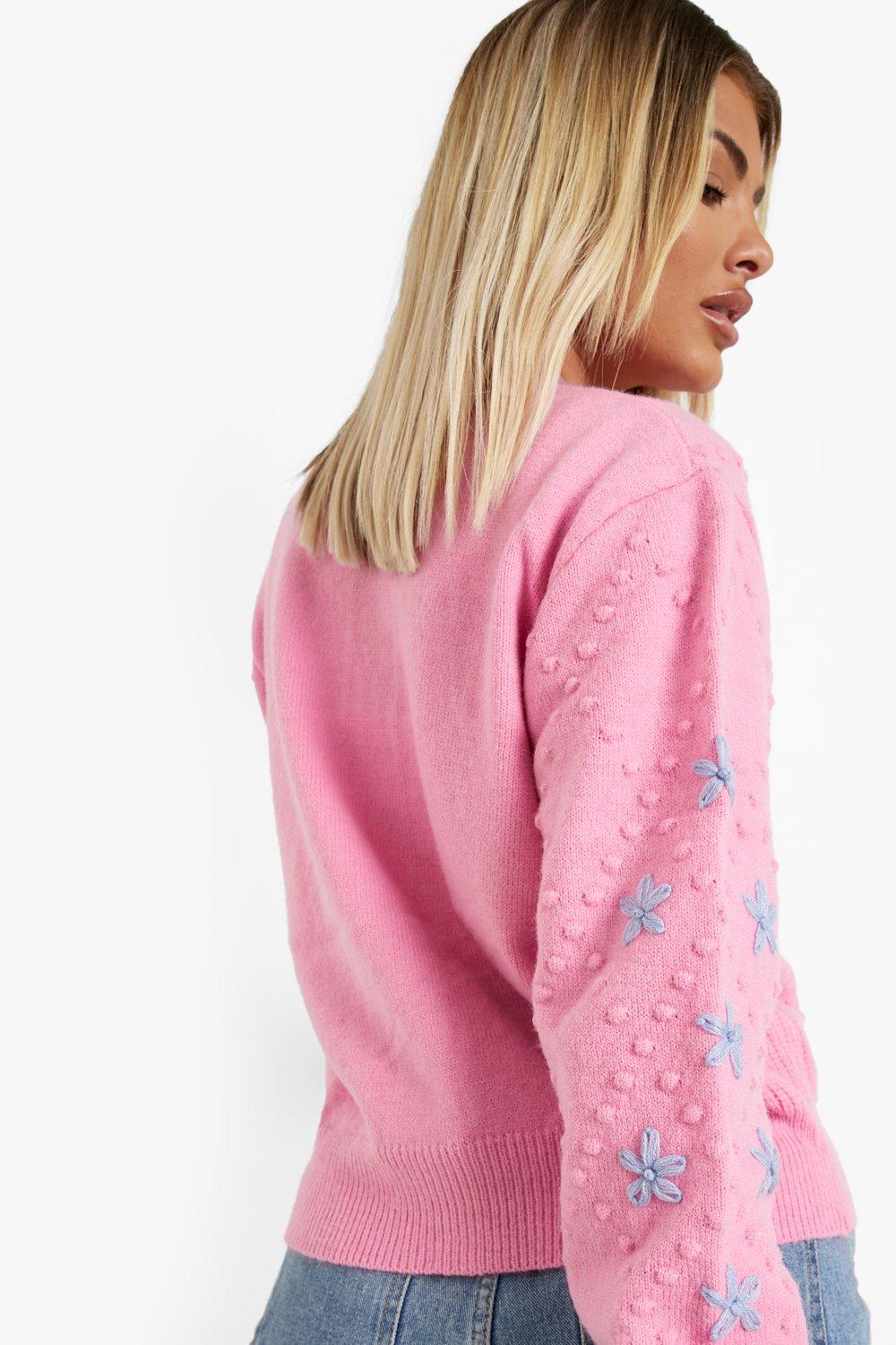 Pink bobble knit on sale cardigan