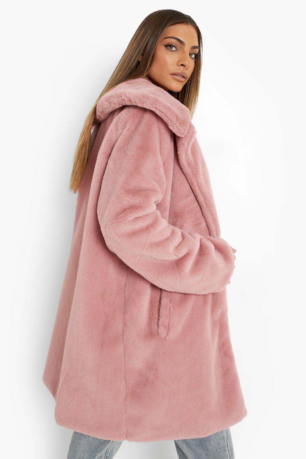 Boohoo pink 2025 faux fur coat