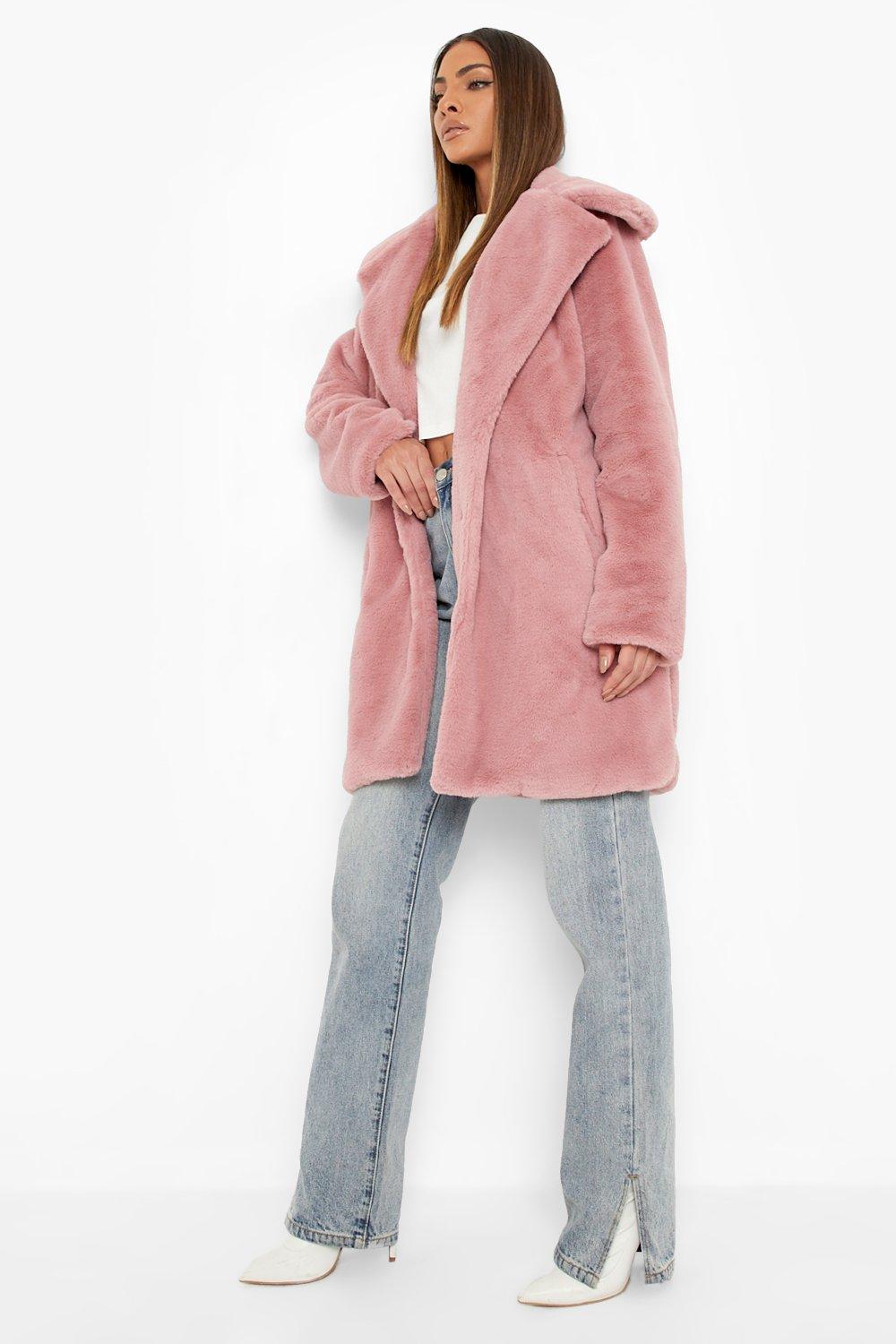 Boohoo pink faux fur coat best sale