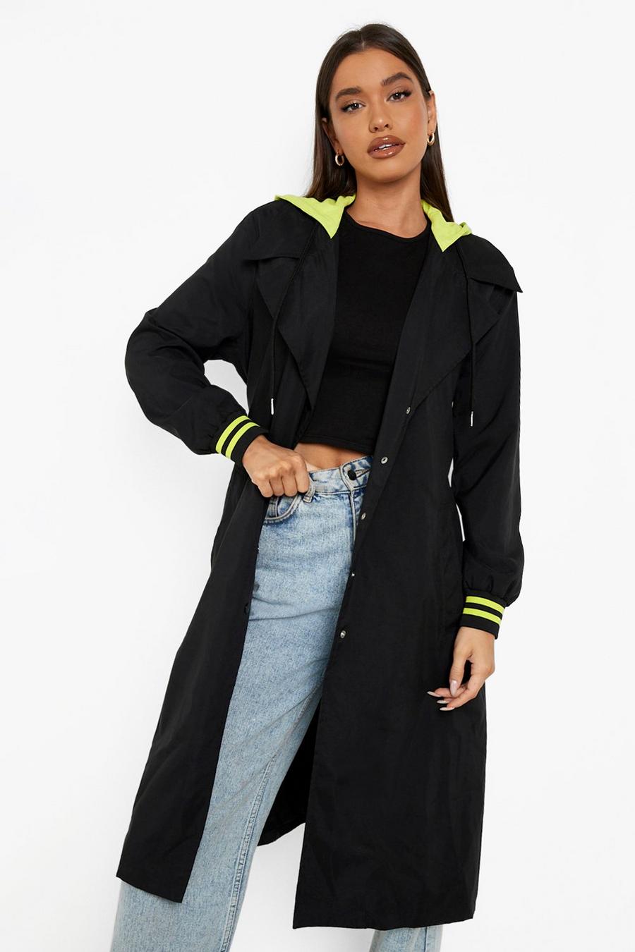 Black Neon Trim Belted Trench Coat image number 1