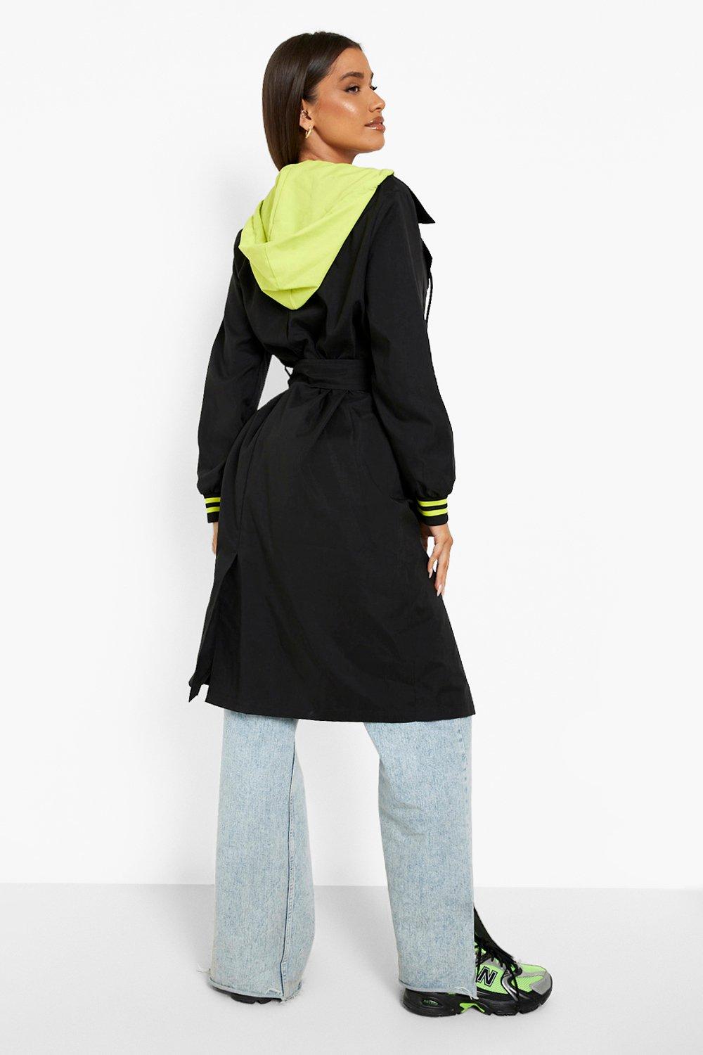 Neon Trim Belted Trench Coat