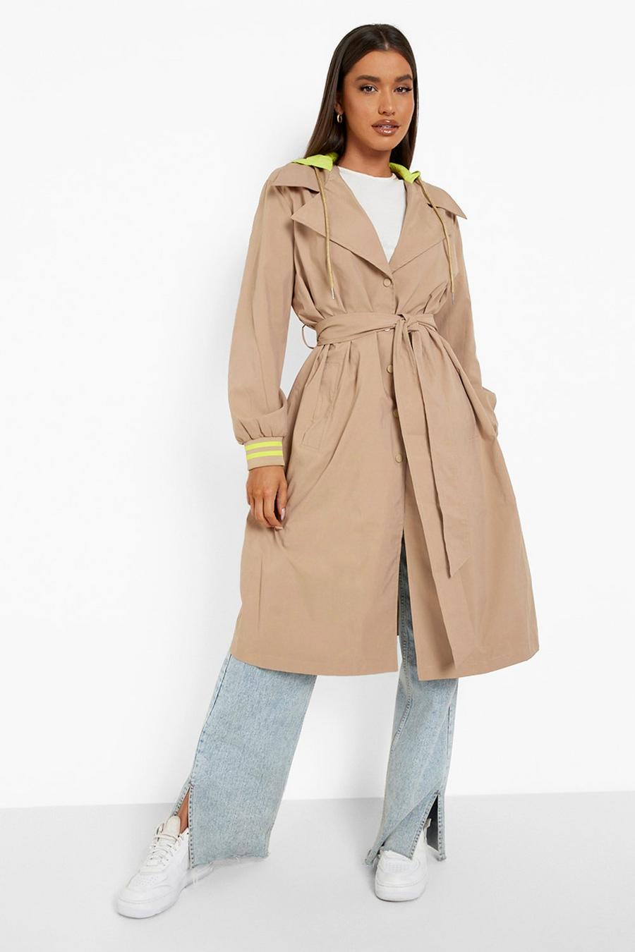 Stone Neon Trim Belted Trench Coat image number 1