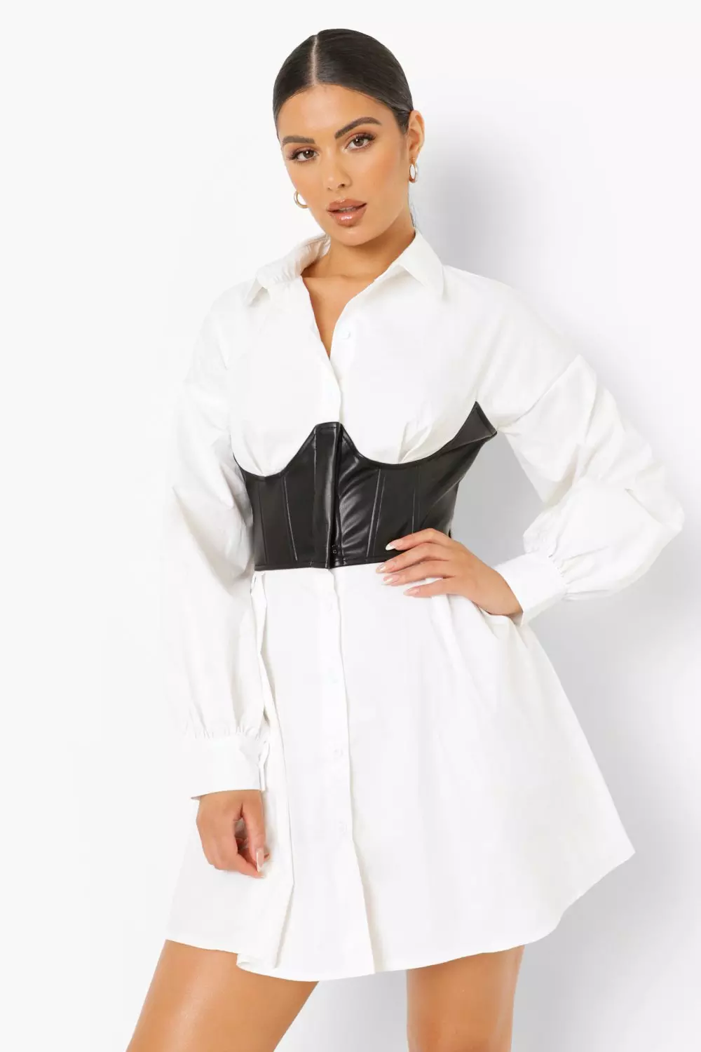 White shirt dress hot sale with black corset