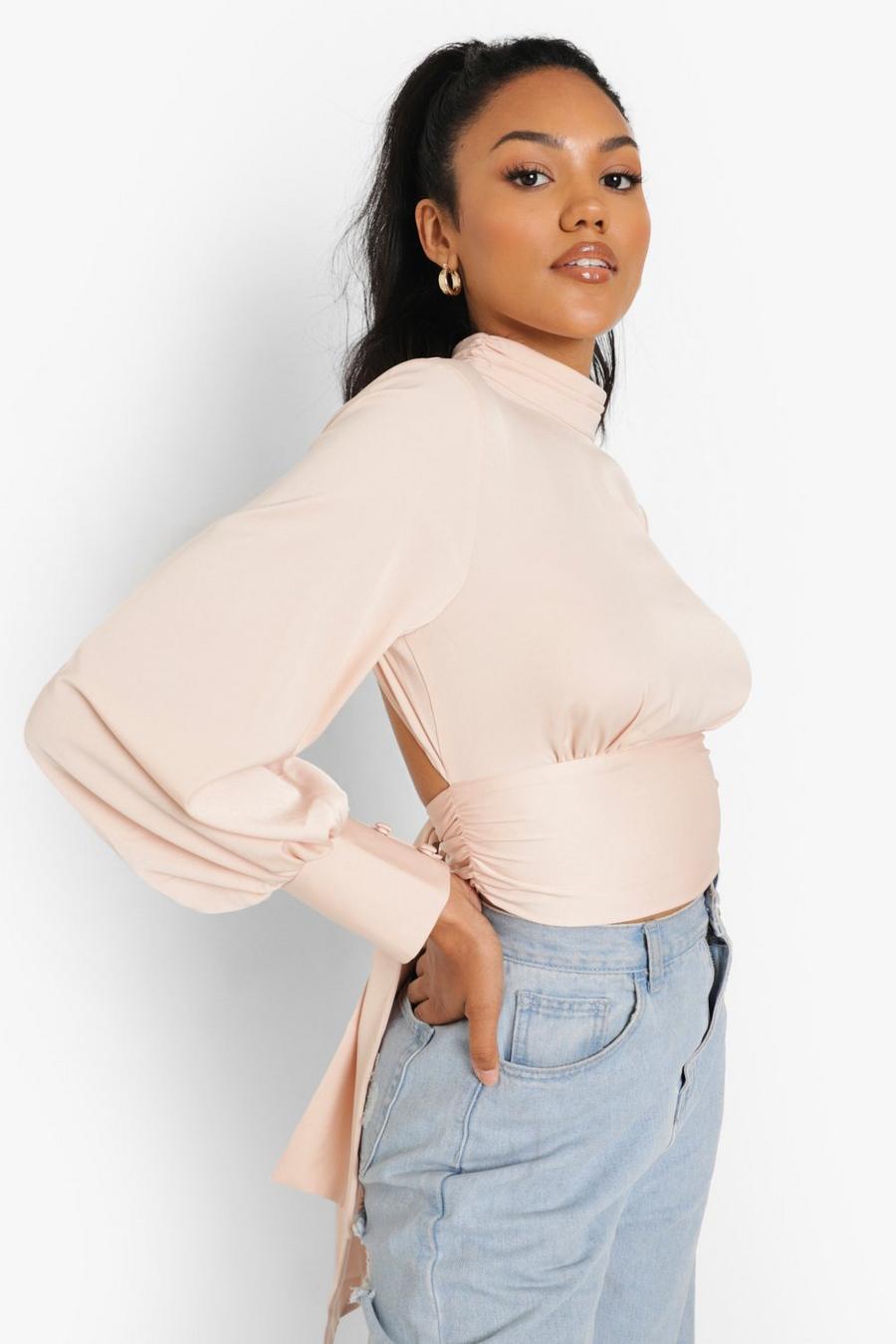 Champagne High Neck Cropped Blouse image number 1