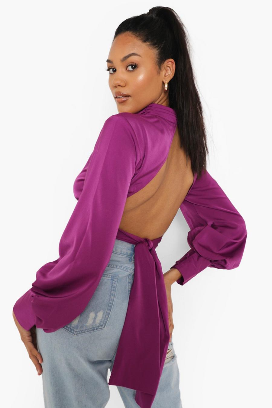 Purple High Neck Cropped Blouse image number 1
