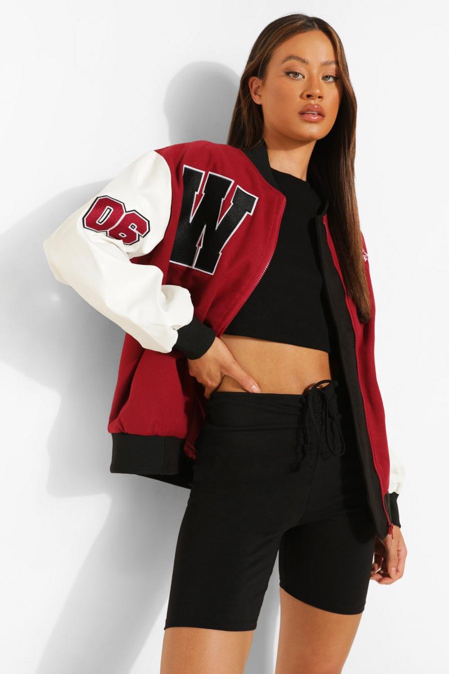 Giacca stile Varsity con maniche in finta pelle, Red image number 1