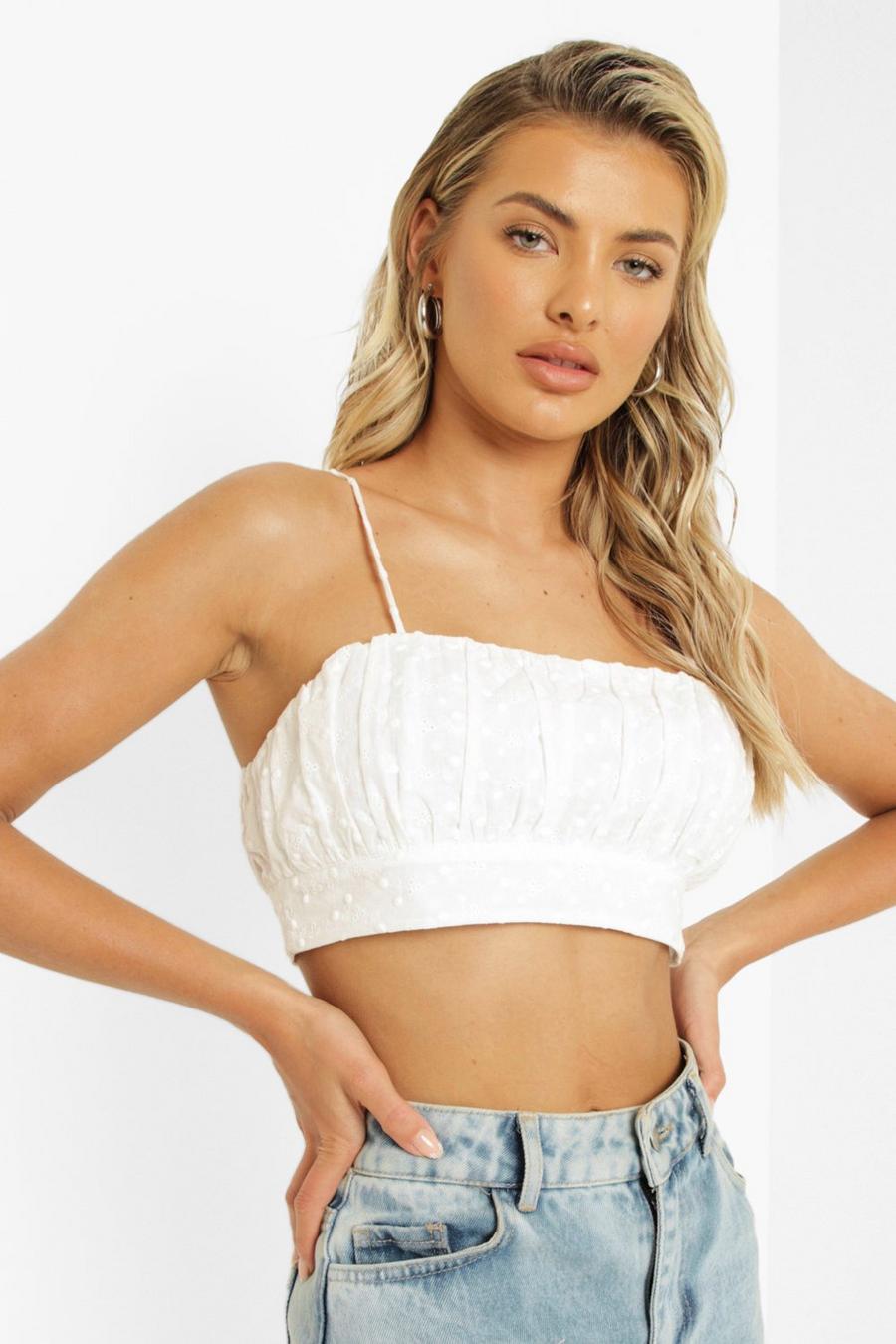 Crop top style broderie, White image number 1