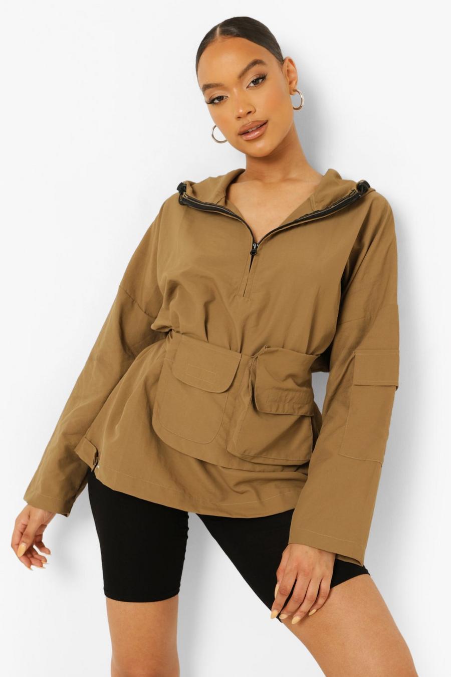 Mocha Hooded Windbreaker With Fanny Pack image number 1