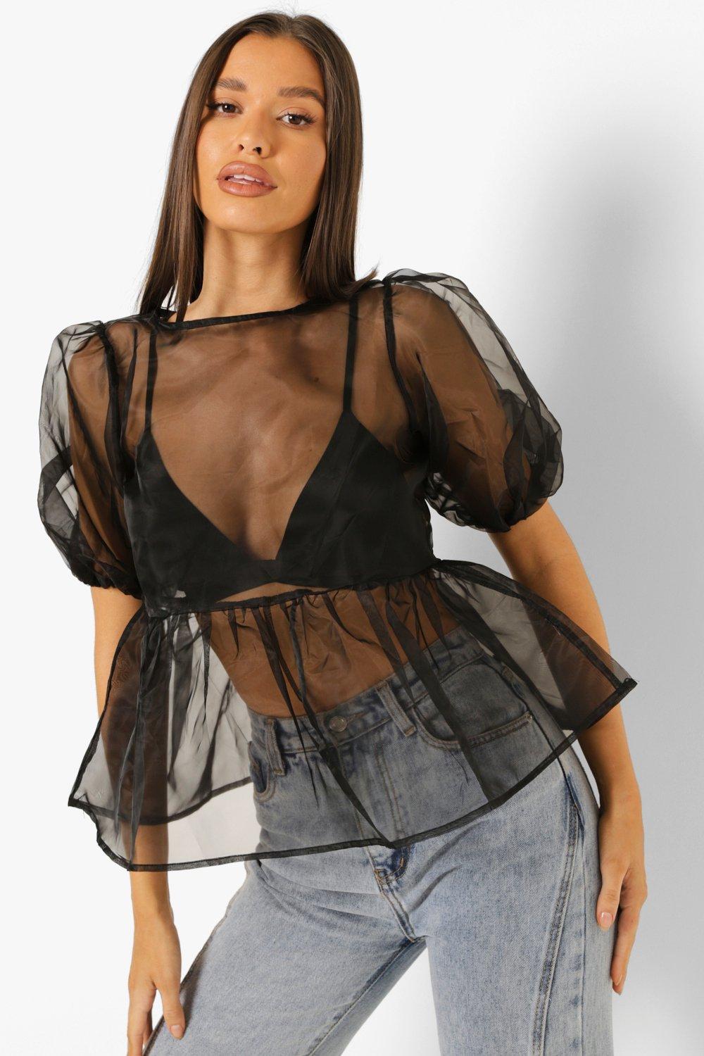 Black Organza Peplum Top