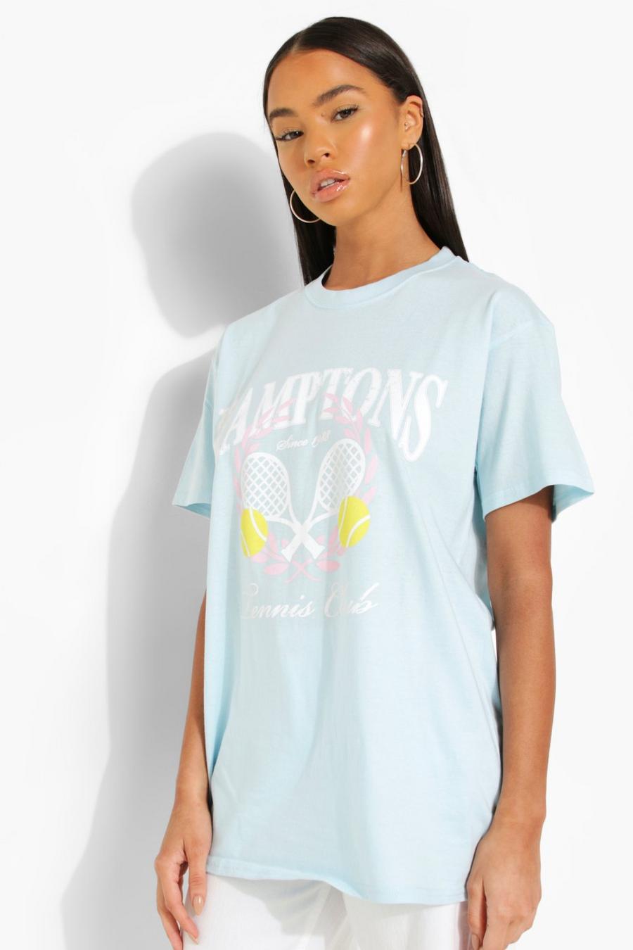 Baby blue Hamptons Tennis Printed Oversized T-shirt image number 1
