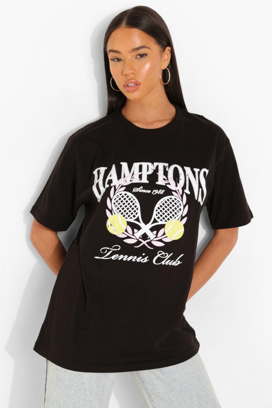 T-shirt Oversize con stampa Hamptons Tennis Club, Black image number 1