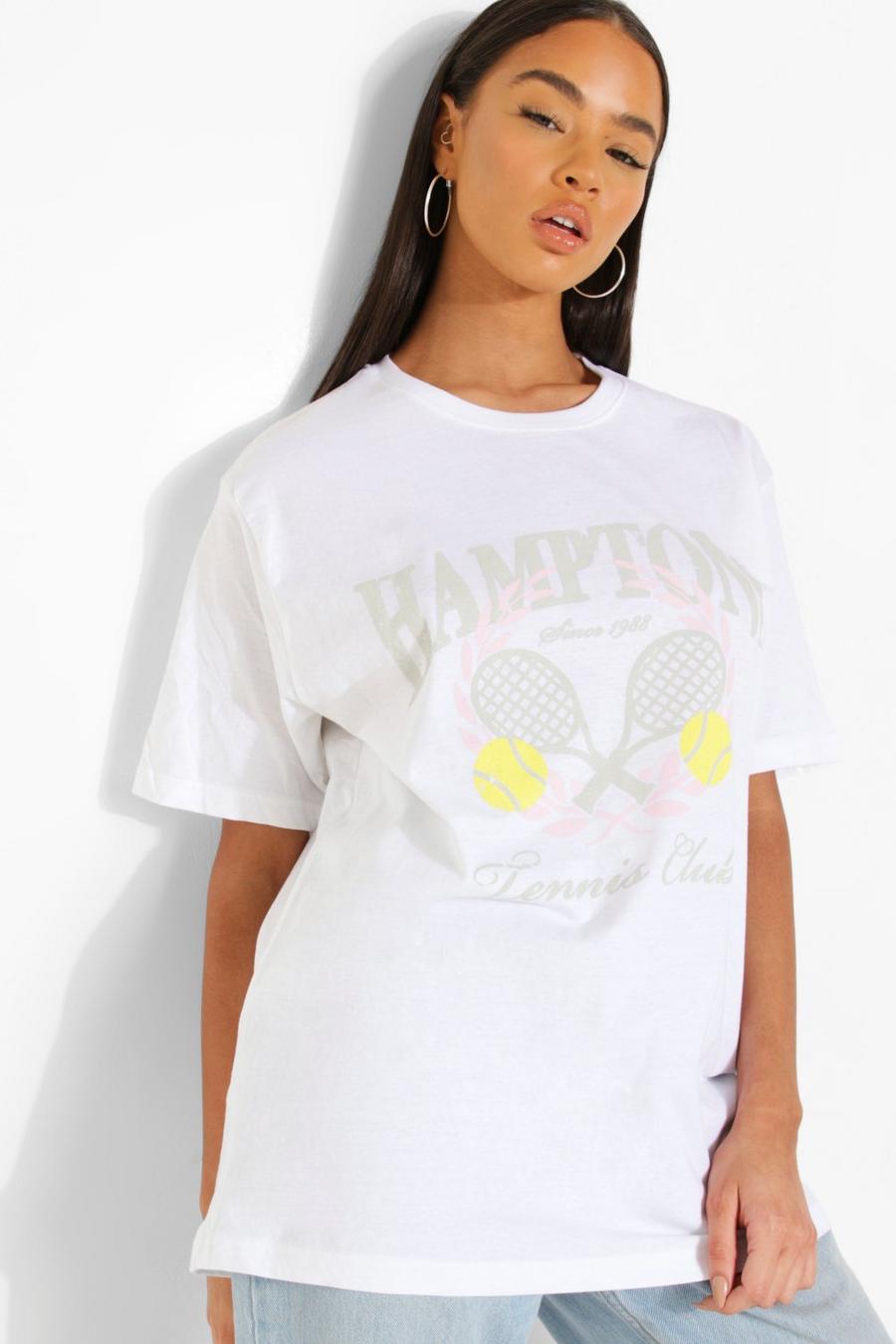 T-shirt Oversize con stampa Hamptons Tennis Club, White image number 1