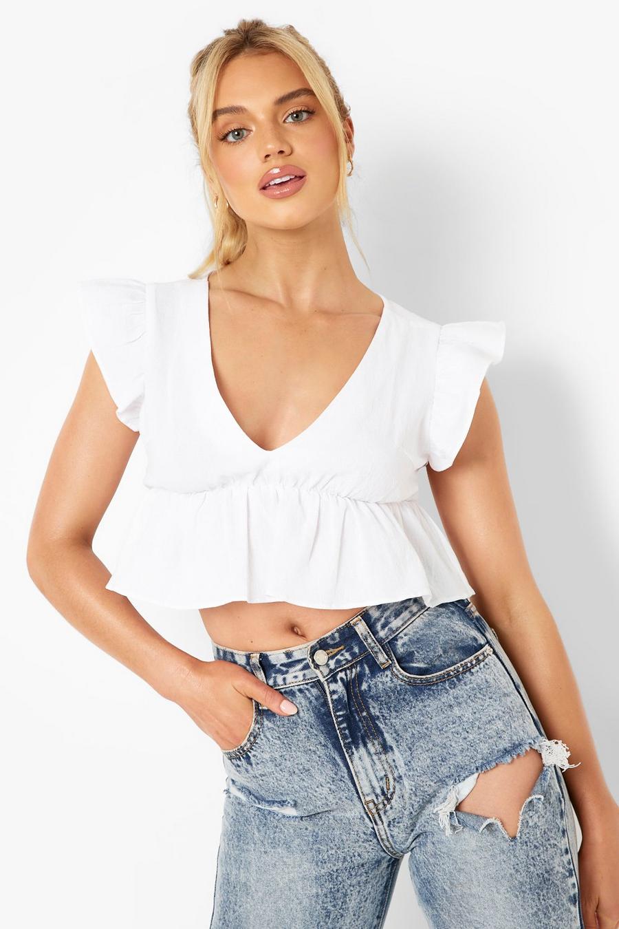 White Cropped Peplum Top image number 1