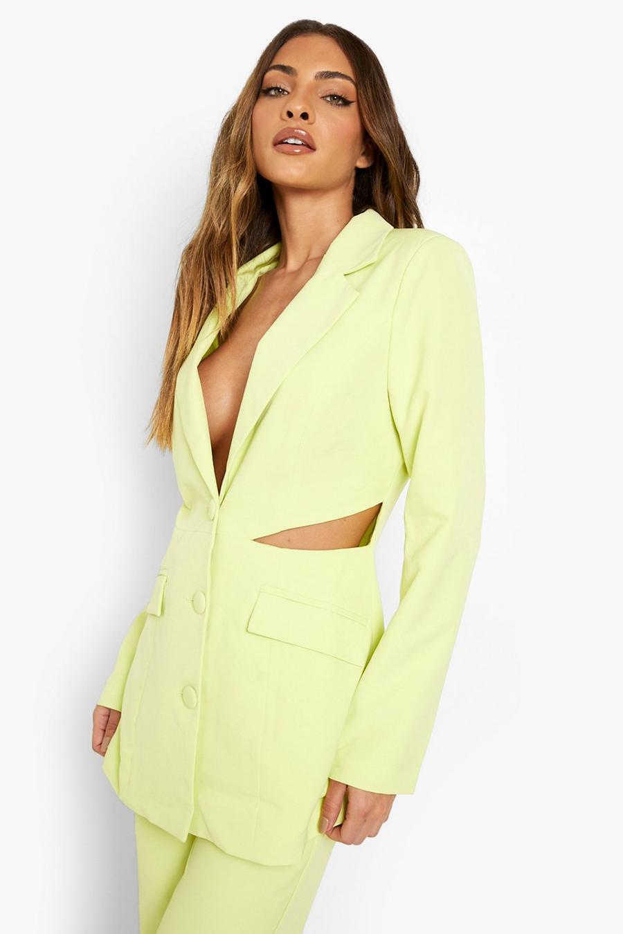 Soft lime Cut Out Side Tailored Longline Blazer image number 1